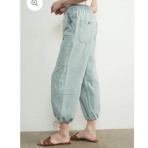 Striped Light Blue Drawstring Pants - Picture 2 of 9